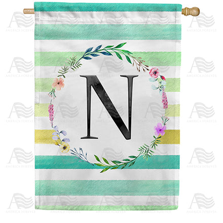 America Forever Blue Striped Watercolor Monogram House Flag
