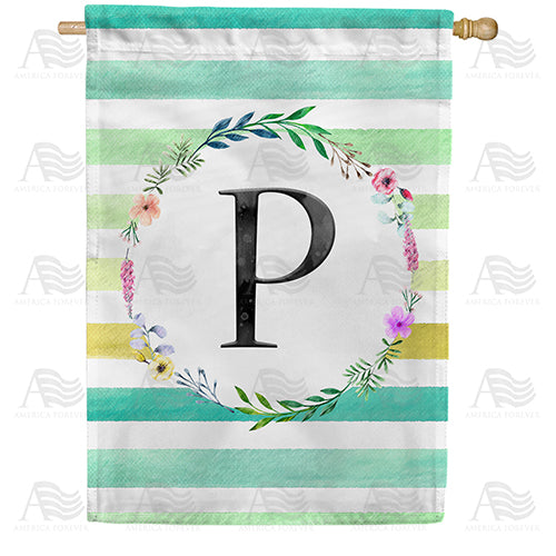 America Forever Blue Striped Watercolor Monogram House Flag