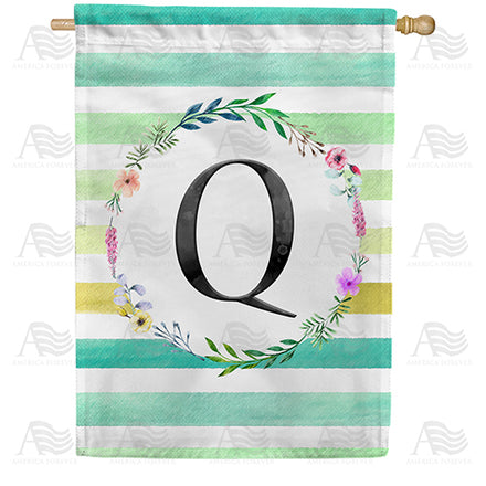 America Forever Blue Striped Watercolor Monogram House Flag