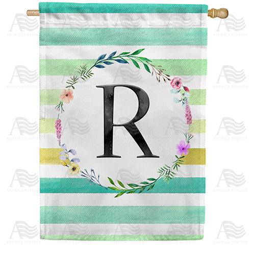 America Forever Blue Striped Watercolor Monogram House Flag