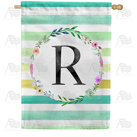 America Forever Blue Striped Watercolor Monogram House Flag