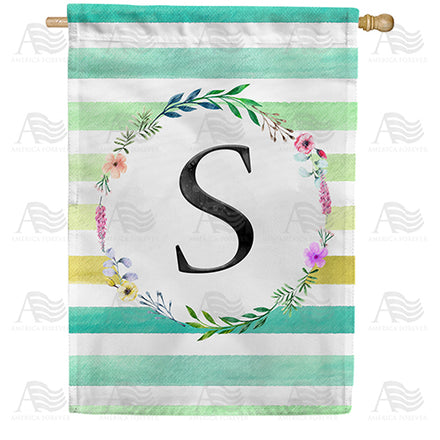 America Forever Blue Striped Watercolor Monogram House Flag