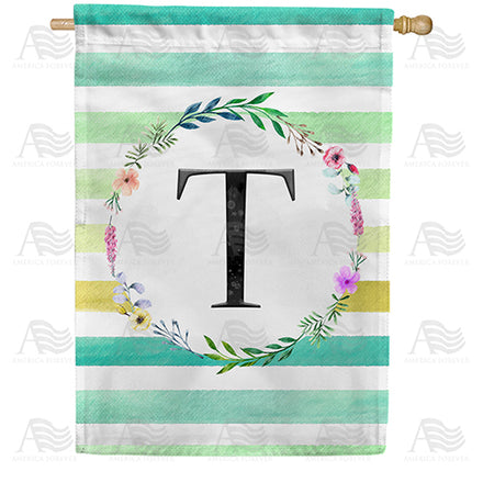 America Forever Blue Striped Watercolor Monogram House Flag