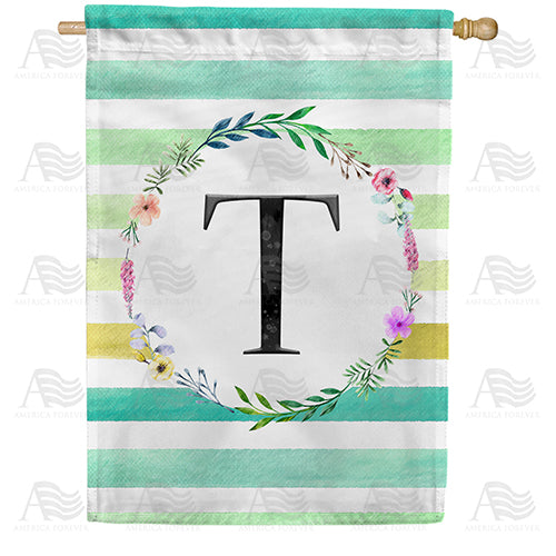 America Forever Blue Striped Watercolor Monogram House Flag