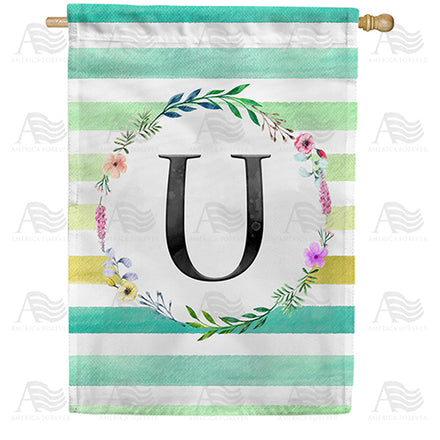 America Forever Blue Striped Watercolor Monogram House Flag