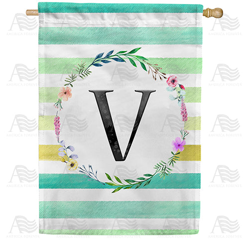 America Forever Blue Striped Watercolor Monogram House Flag