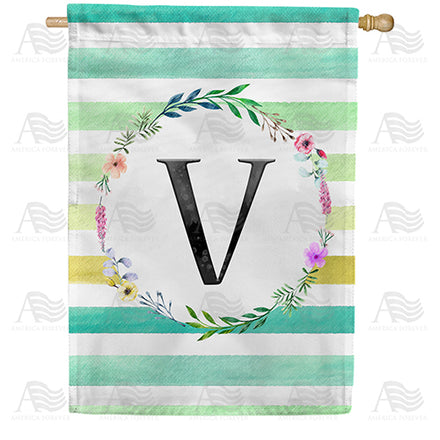 America Forever Blue Striped Watercolor Monogram House Flag