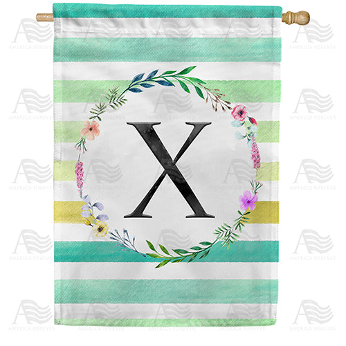 America Forever Blue Striped Watercolor Monogram House Flag