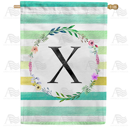 America Forever Blue Striped Watercolor Monogram House Flag