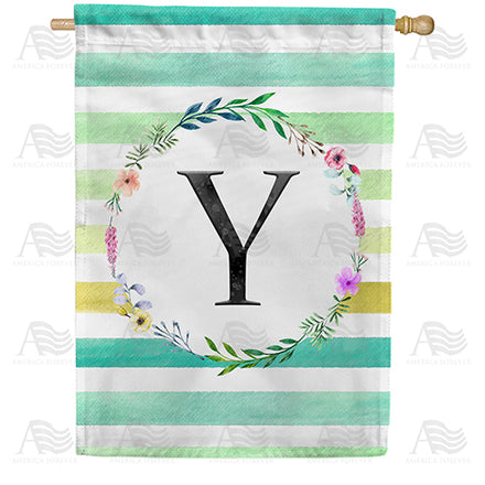 America Forever Blue Striped Watercolor Monogram House Flag