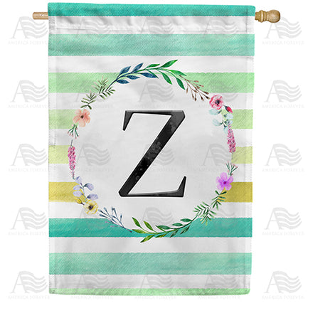 America Forever Blue Striped Watercolor Monogram House Flag