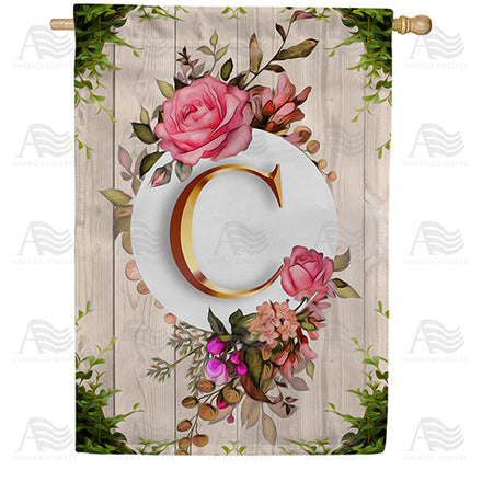 America Forever Fancy Rose Monogram House Flag