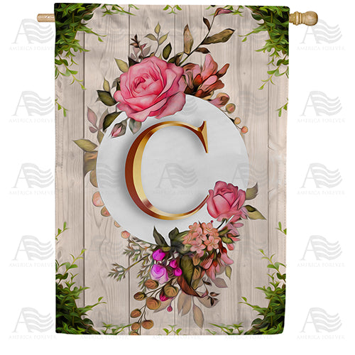 America Forever Fancy Rose Monogram House Flag