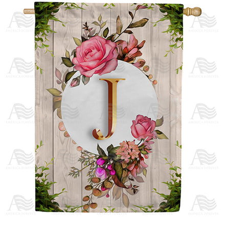 America Forever Fancy Rose Monogram House Flag