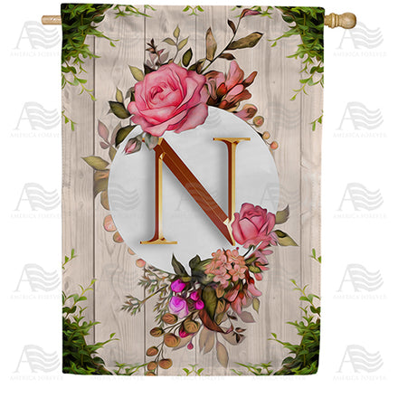 America Forever Fancy Rose Monogram House Flag