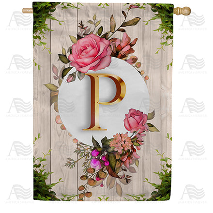 America Forever Fancy Rose Monogram House Flag