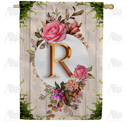 America Forever Fancy Rose Monogram House Flag