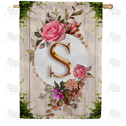 America Forever Fancy Rose Monogram House Flag
