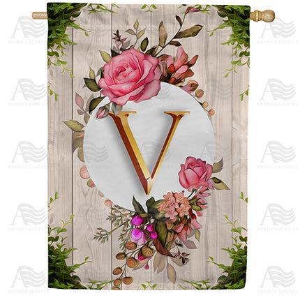 America Forever Fancy Rose Monogram House Flag