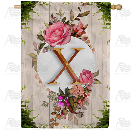 America Forever Fancy Rose Monogram House Flag