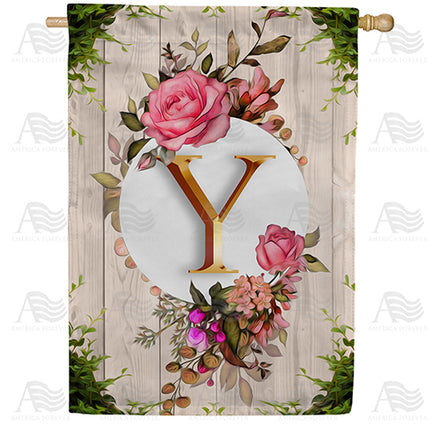 America Forever Fancy Rose Monogram House Flag