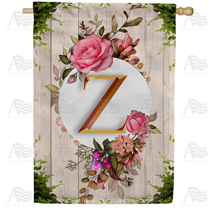 America Forever Fancy Rose Monogram House Flag