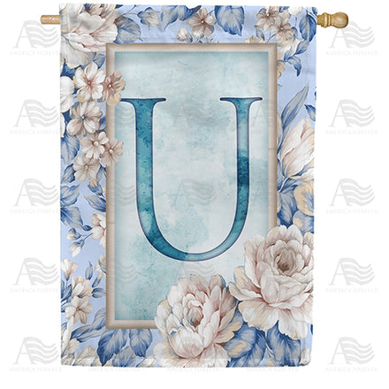 America Forever Old Fashion Flowers Monogram House Flag