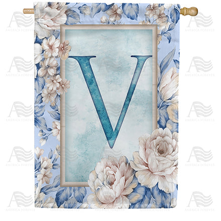 America Forever Old Fashion Flowers Monogram House Flag