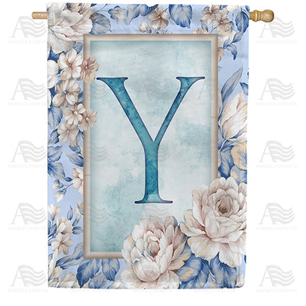America Forever Old Fashion Flowers Monogram House Flag