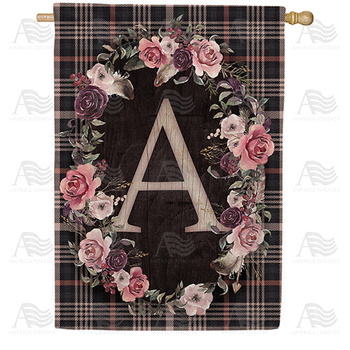 America Forever Pink And Black Plaid Monogram House Flag