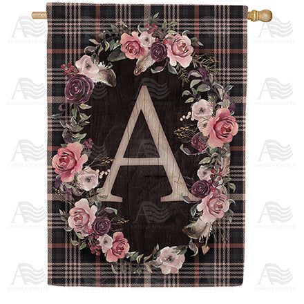 America Forever Pink And Black Plaid Monogram House Flag