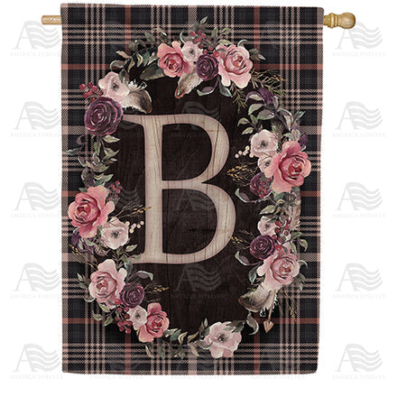 America Forever Pink And Black Plaid Monogram House Flag