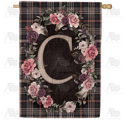 America Forever Pink And Black Plaid Monogram House Flag