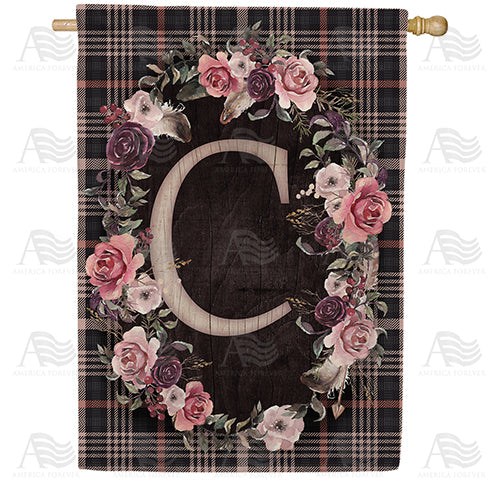 America Forever Pink And Black Plaid Monogram House Flag