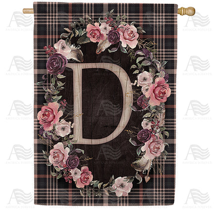 America Forever Pink And Black Plaid Monogram House Flag