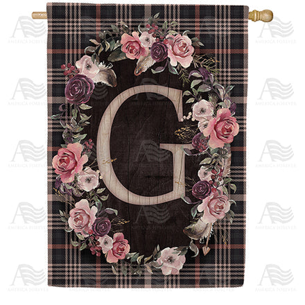 America Forever Pink And Black Plaid Monogram House Flag