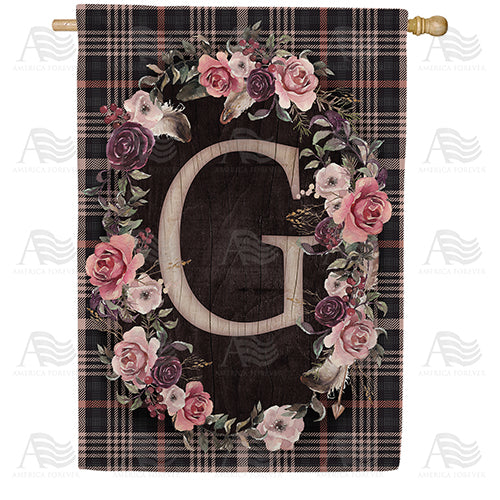 America Forever Pink And Black Plaid Monogram House Flag