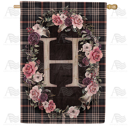 America Forever Pink And Black Plaid Monogram House Flag