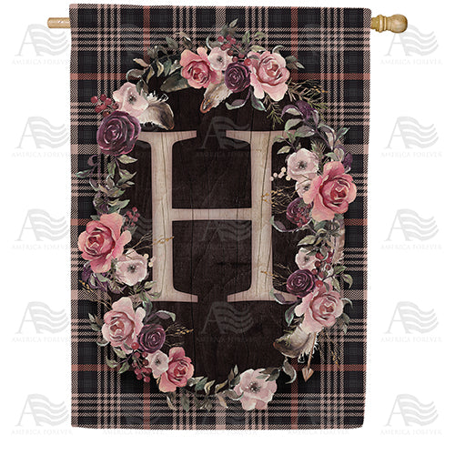 America Forever Pink And Black Plaid Monogram House Flag