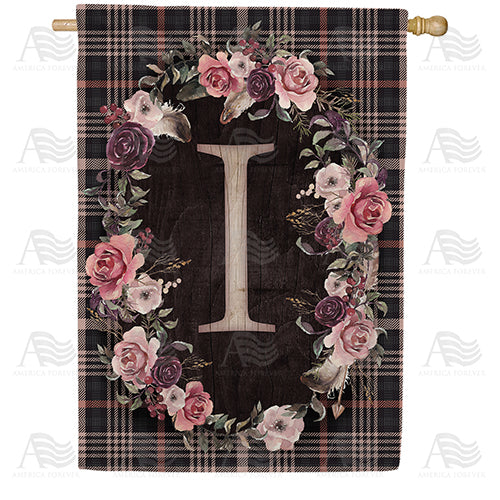 America Forever Pink And Black Plaid Monogram House Flag