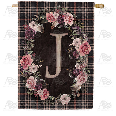 America Forever Pink And Black Plaid Monogram House Flag