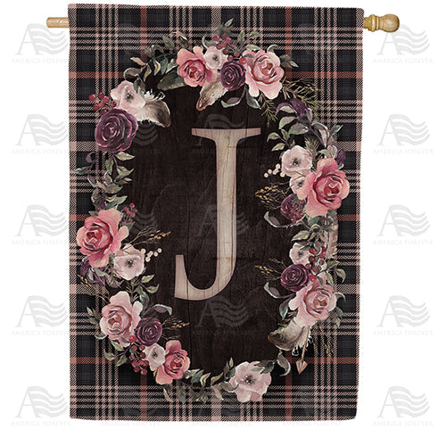 America Forever Pink And Black Plaid Monogram House Flag