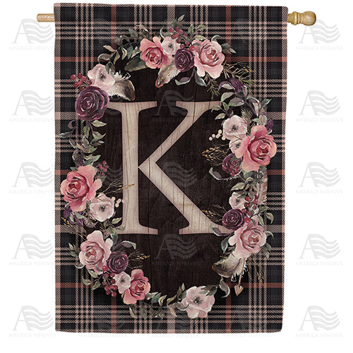 America Forever Pink And Black Plaid Monogram House Flag