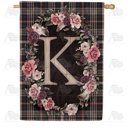 America Forever Pink And Black Plaid Monogram House Flag