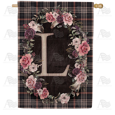 America Forever Pink And Black Plaid Monogram House Flag