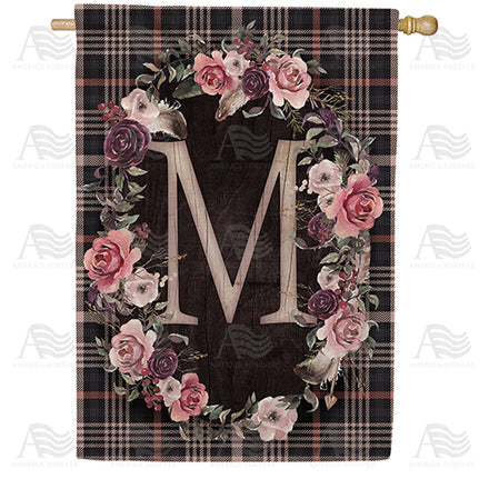America Forever Pink And Black Plaid Monogram House Flag