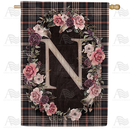 America Forever Pink And Black Plaid Monogram House Flag