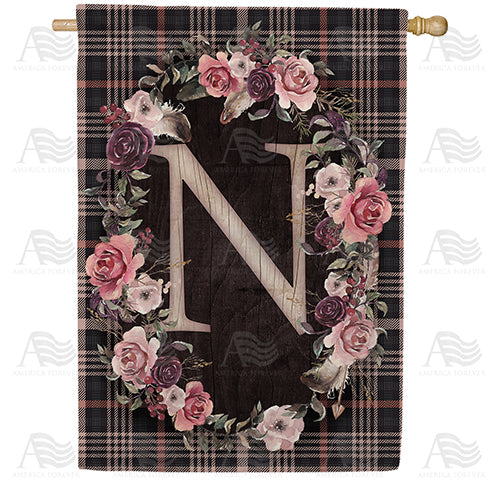 America Forever Pink And Black Plaid Monogram House Flag
