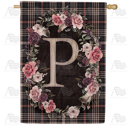 America Forever Pink And Black Plaid Monogram House Flag