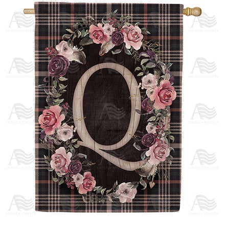 America Forever Pink And Black Plaid Monogram House Flag